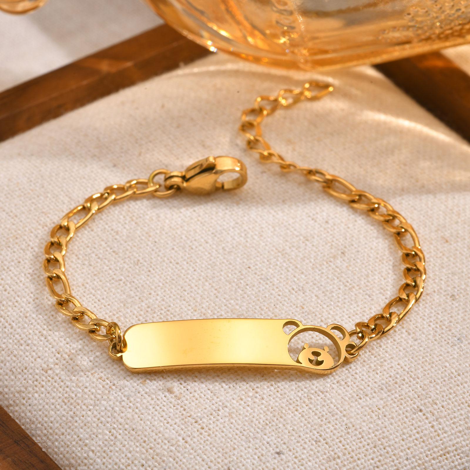

Free Engraving Name Date Bracelet for Baby,Hollow Butterfly Bracelet, Gold Color Stainless Steel NK Chain Bracelets Add Text