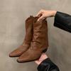 Coarse heel pointed western cowboy boots women's boots 2025 new thin short boots spring and autumn single boots brown Martin boots