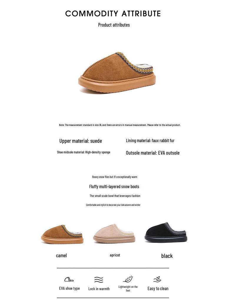 Klapki Baotou w stylu etnicznym z futerkiem: Ciepłe, bawełniane obuwie na grubej podeszwie dla mężczyzn i kobiet