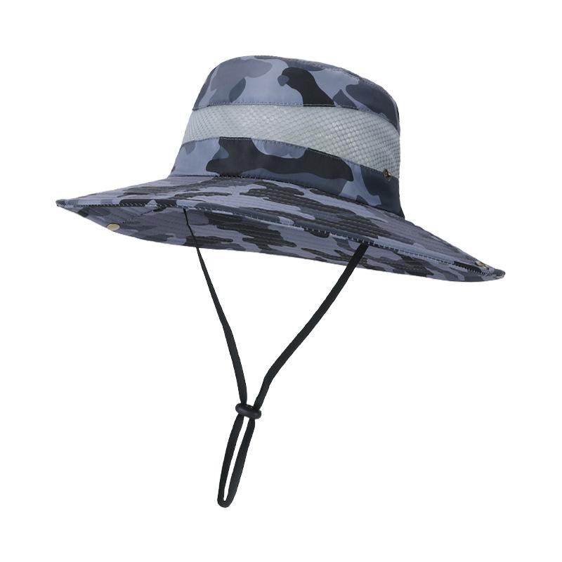 Summer mesh breathable bucket hat camouflage big brim visor hat men's outdoor mountaineering fishing sun protection Benny hat