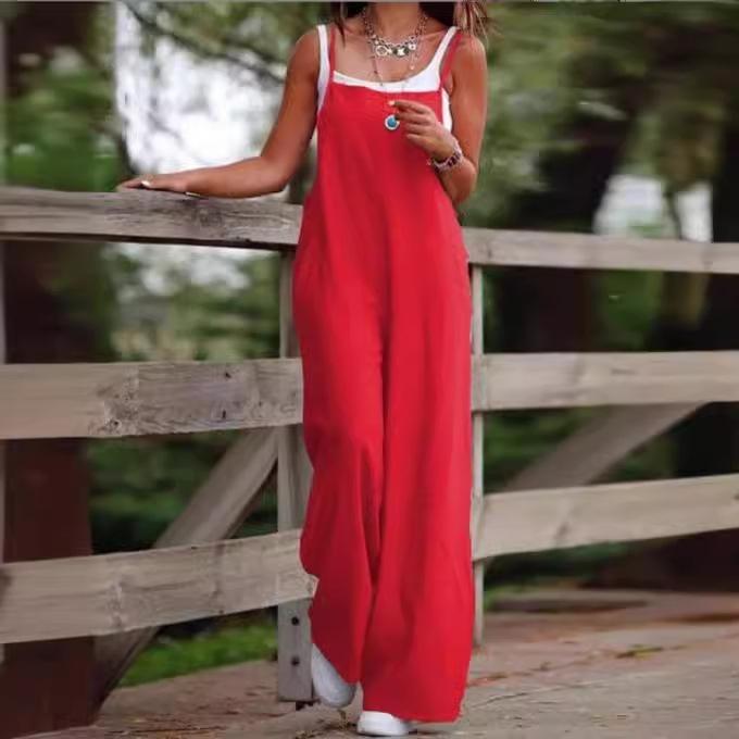 Mono recto con tirantes de algodón y lino para mujer, peto holgado con tirantes de Color sólido a la moda, con bolsillo de ocio, para verano