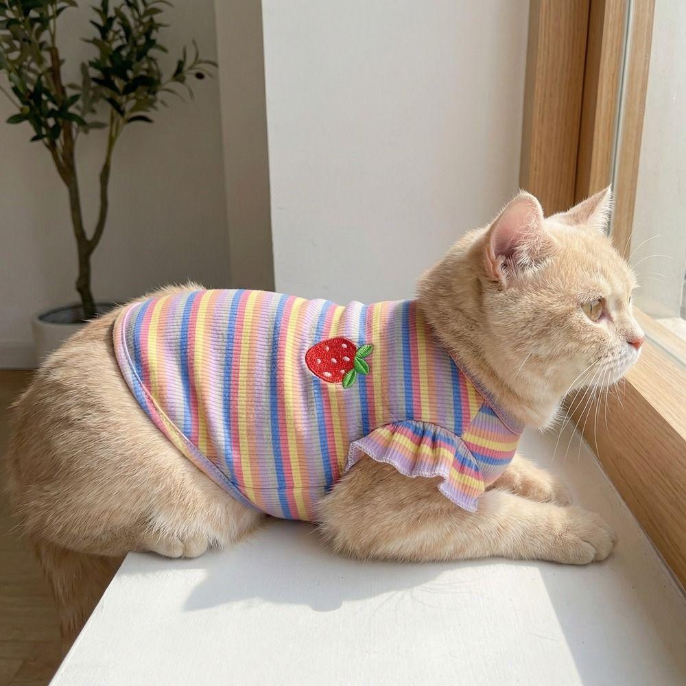 Ruffle Striped Dog Striped Vest Breathable Puppy Skirt Cute Two Legged Puppy Vest  Spring Summer