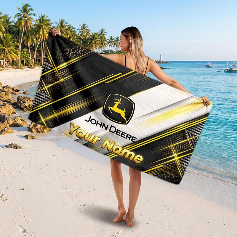 John Deere Aangepaste Naam Tekst Strandlaken, Zacht Absorberend Handdoek Strand Zwembad Reizen Persoonlijk Cadeau