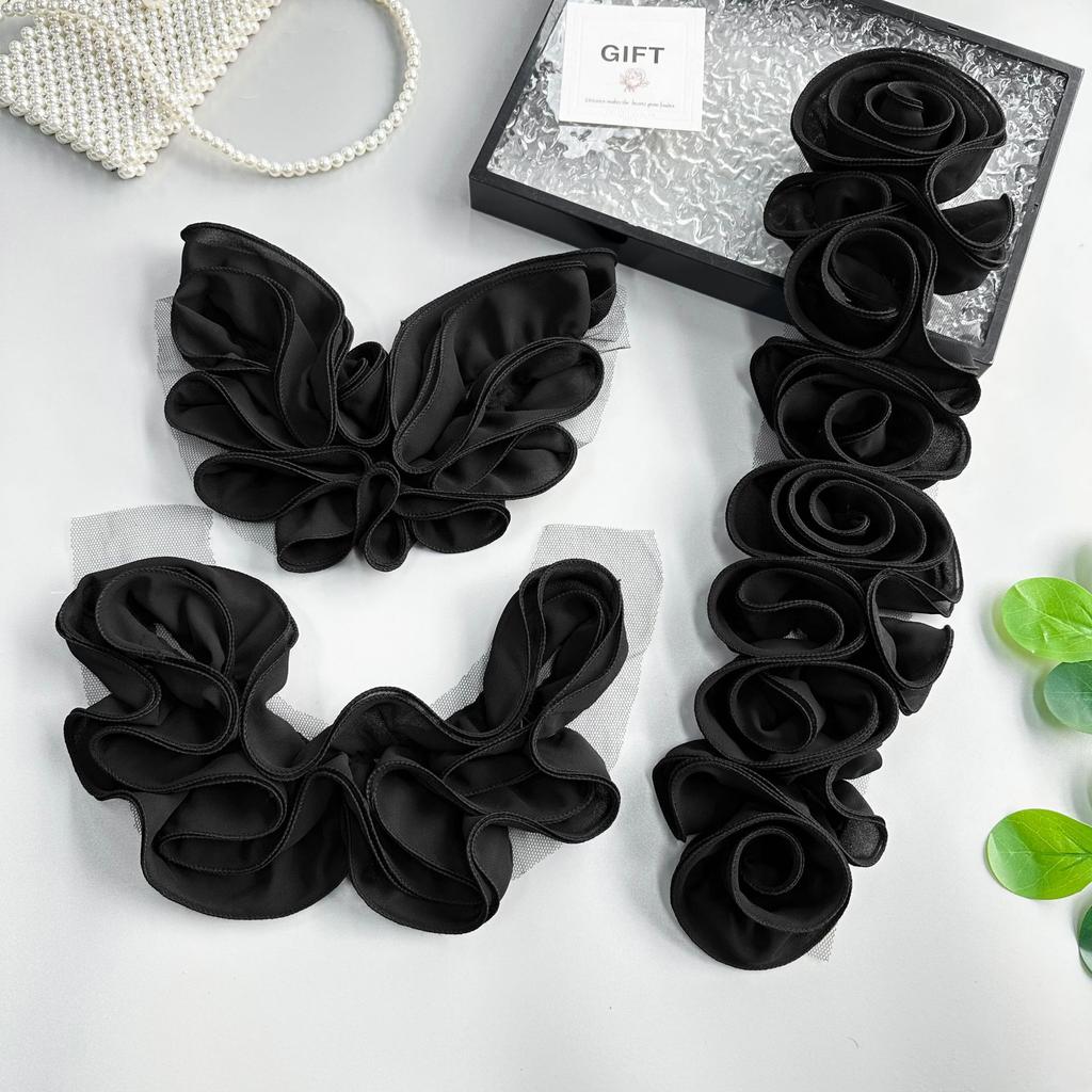 Black Pleated Flower Lace Decoration Front Collar Collar Flower Corsage Accessories Clothing Swimsuit Dress Cloth Sticker Accessories