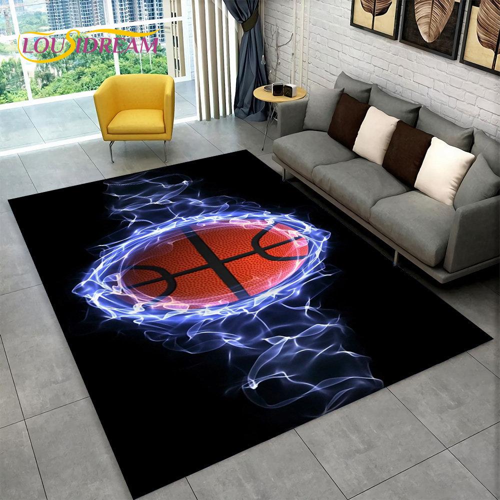 Covor 3D cu Desen Animat Teren de Baschet Mare, Covor pentru Living Dormitor Canapea Sală de Joacă Decor, Covoraș de Podea Antiderapant pentru Copii
