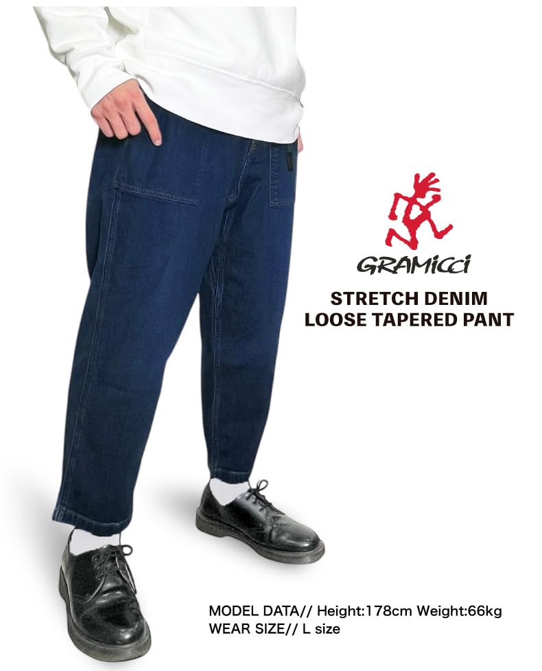 Gramicci Stretch Denim Loose Tapered Pants, 9/10 Length, G5SU-P082 (S, DARKUSED)