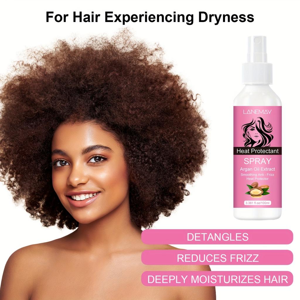 Argan Oil Heat Protection Spray - Provides Lasting Hydration for Hair, Minimizes Breakage and Split Ends, Controls Frizz, and Boosts Shine