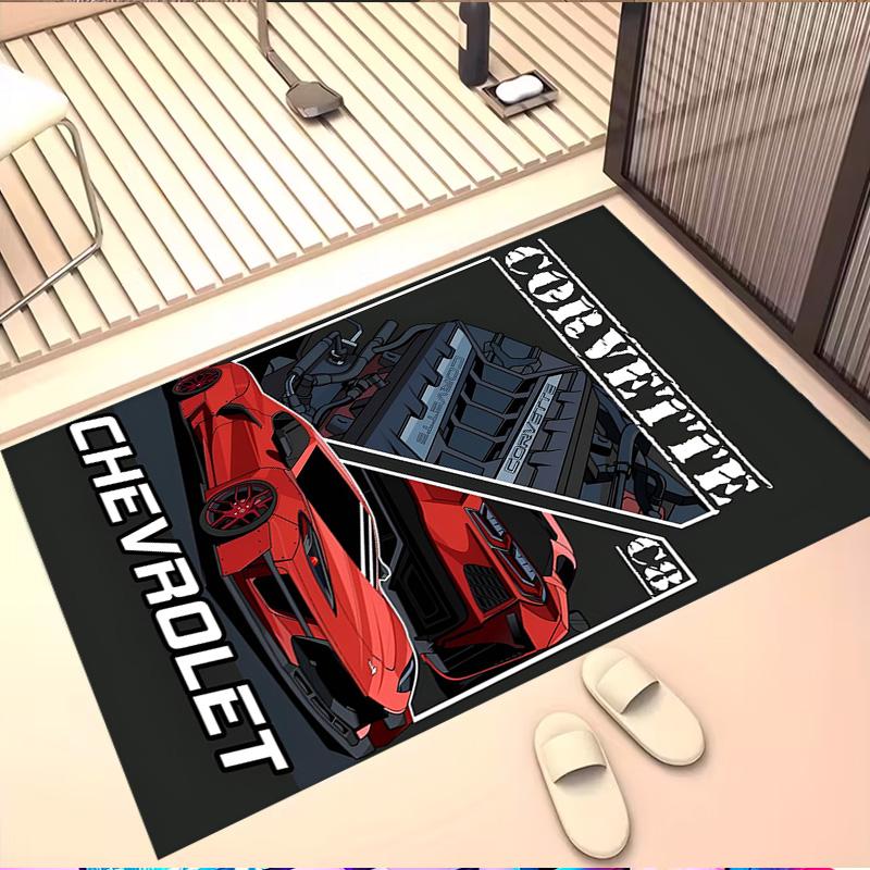 Chevrolet Corvette Print Rug, Washable Floor Carpet, For Entryway Dorm Laundry Room Office Study, Home Decor Birthday Christmas Gift