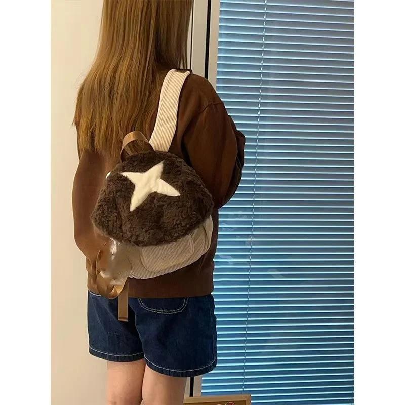 New Cartoon Mushroom Backpack Autumn Winter Anime Plush Cute Doll Bag Christmas Gift Cute Anime Backpack