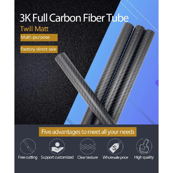 1/ 2Pcs 3K Pure Carbon Fiber Tube Length 0.5M Twill Matte Composite Hardness DIY Japan Material Pipe for RC Airplane Drone Parts