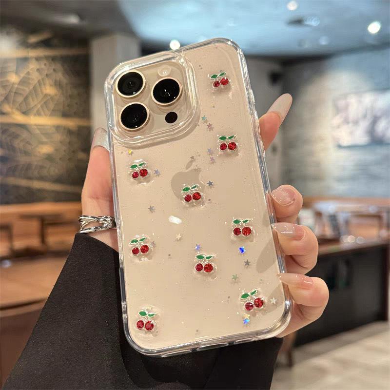 

Glitter Star Sequins Glue Small Cherry for IPhone16promax Mobile Phone Case for Apple 17 Transparent 14 Women For iPhone 7/8/SE 2020