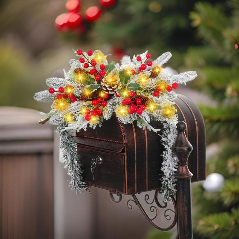 Seasonal Pine Cones Dead Branch Easy Installation Mailbox Garlands Battery Operated Wreath for Door Wall Window Use