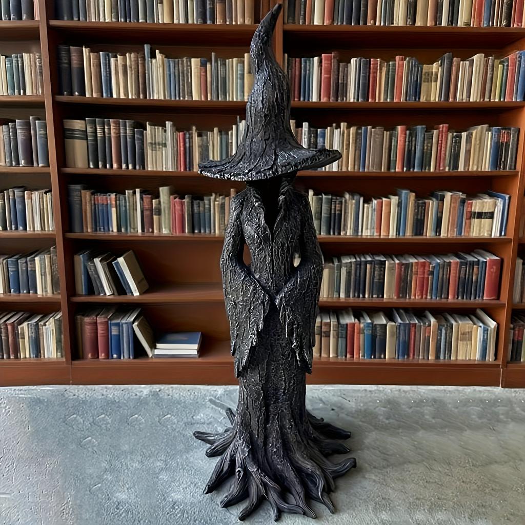 1pc Hand-Painted Gothic Witch Statue - Resin Halloween Decor with Intricate Details, Halloween Decorations, Indoor Outdoor Decor, Fantasy Themed Decor