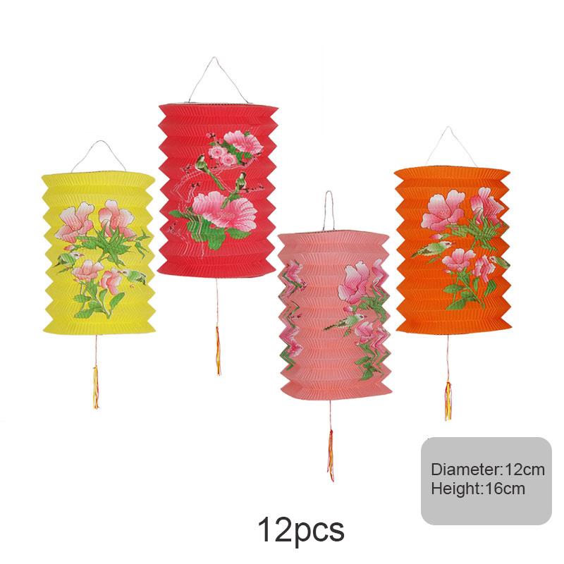 12pcs Oriental Traditional Mid-autumn Festival Hanging Paper Lantern Folding Organ Design Chinese Style Festival Decor Lantern