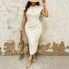 Large Size Women's Clothing European and American Fashion Crew Neck Waist Summer Tight Dress