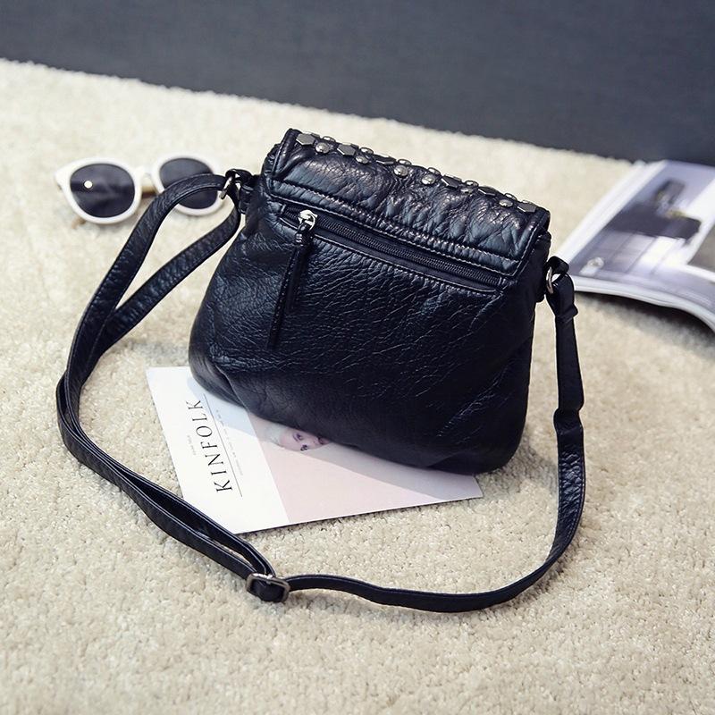 Soft PU Leather Women Messenger Bag Casual Ladies Shoulder Crossbody Bag Female Vintage Rivet Handbag Black