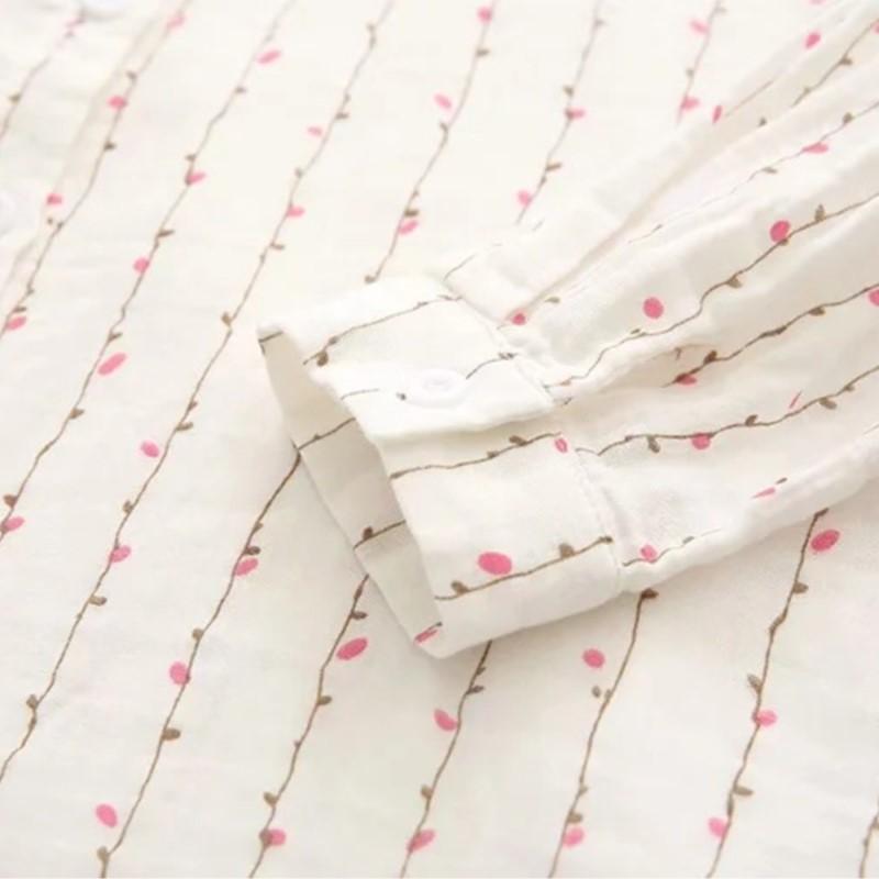 Spring Autumn Women White Shirts Cotton Yarn Floral Printing Long Sleeve Lady Tops Loose Blouses Soft Female Clothing