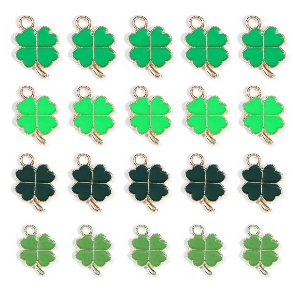 20pcs Four-Leaf Jewelry Making Charms, Assorted Green Charm Pendant Plated Enamel Charm Pendant For Earring Necklace Bracelet