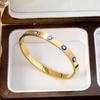 Blue Turkish Eyes Drip-Oil Gold PVD Plated Bangles Waterproof Stainless Steel Hard Bracelets for Female Girl Wrist Jewelry Gifts