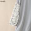 ZANZEA Women Elegant Floral Splice 3/4 Sleeve Loose Casual Crew Neck Blouse