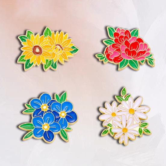 Brooch Pin Vibrant Color Peony Flower Leaves Shape Badge Clothing Decoration Sweaters Hats Bags Accessory