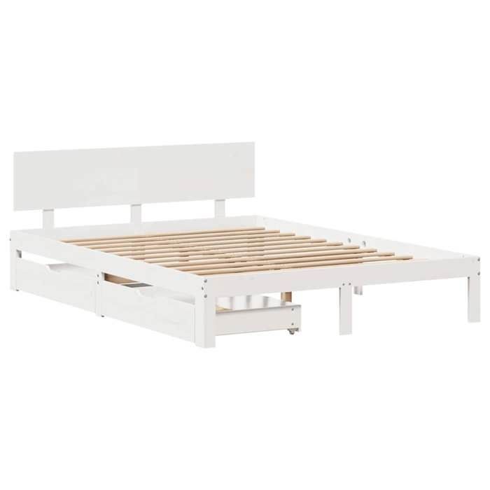 VidaXL Cadre de lit avec tiroirs blanc 140x190 cm bois de pin massif, sommier, cadre de lit double, cadre de lit en bois 3301977