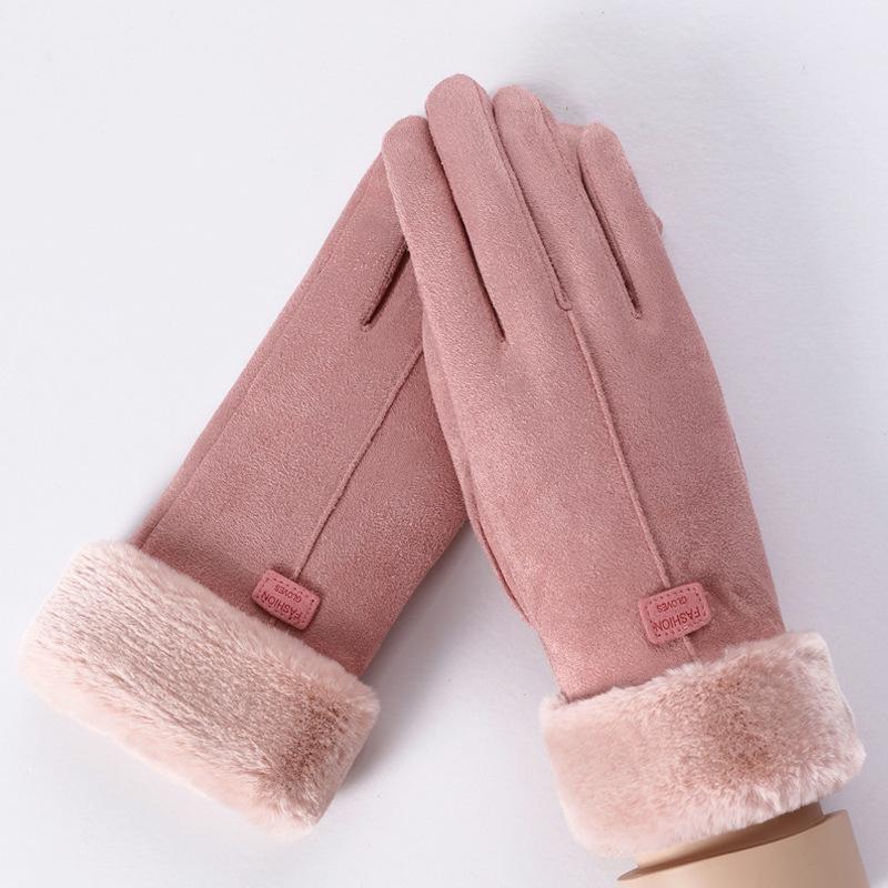 Women's Autumn Winter Touchscreen Suede Gloves, Velvet-Lined and Thickened for Warmth, Perfect for Cycling