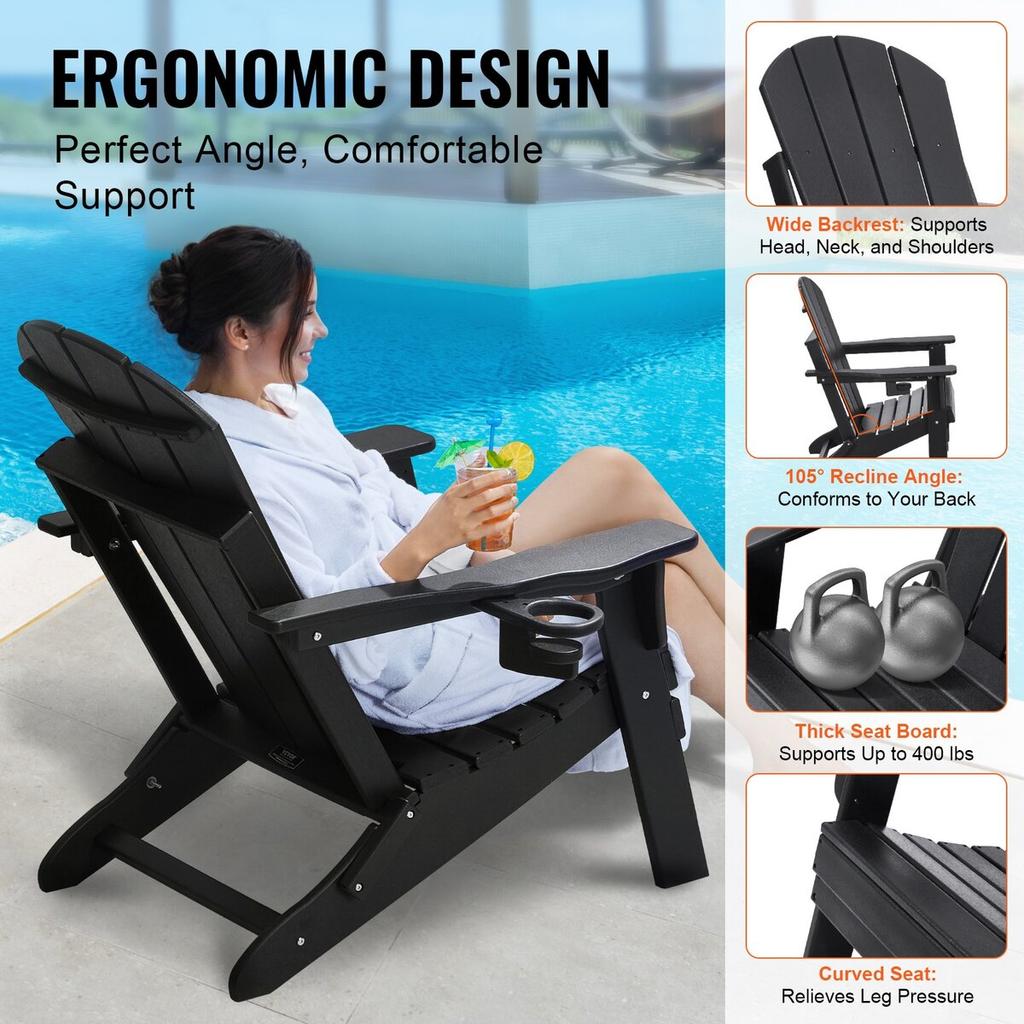 Adirondack Chair Plastic Set of 2 All-Weather Folding Fire Pit Black