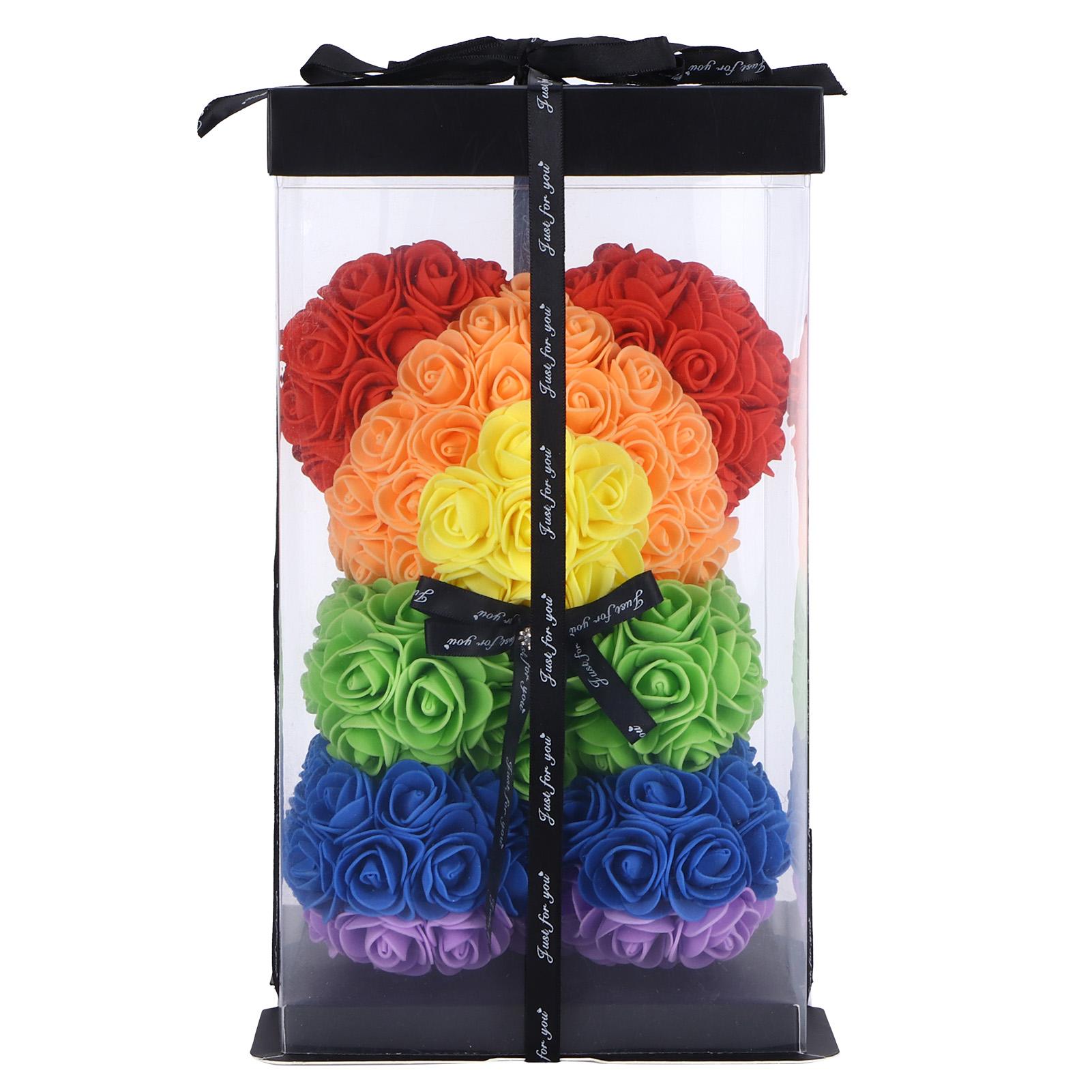 

Flower Bear Ornament Colorful Artificial Fake Rose Gift for Valentines Day Anniversary