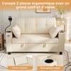 Modern 2-Seater Sofa with Hidden Storage, Button Tufting, Cup Holder, Armrest Storage, USB/Type-C Port, Phone Holder, Lumbar Pillows, Corduroy, Beige