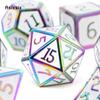 7 Pcs White Colorful Standard Metal Dice Solid Metal Polyhedral Dice Set Suitable for Role-Playing RPG  Board Game Card Game