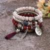 European American Fashion Bohemian Layered Beaded Bracelets Elastic Ethnic Bracelets for Women Female Bangle Bracelet