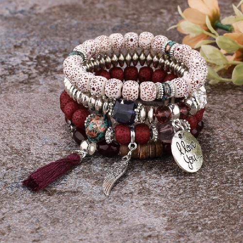 European American Fashion Bohemian Layered Beaded Bracelets Elastic Ethnic Bracelets for Women Female Bangle Bracelet