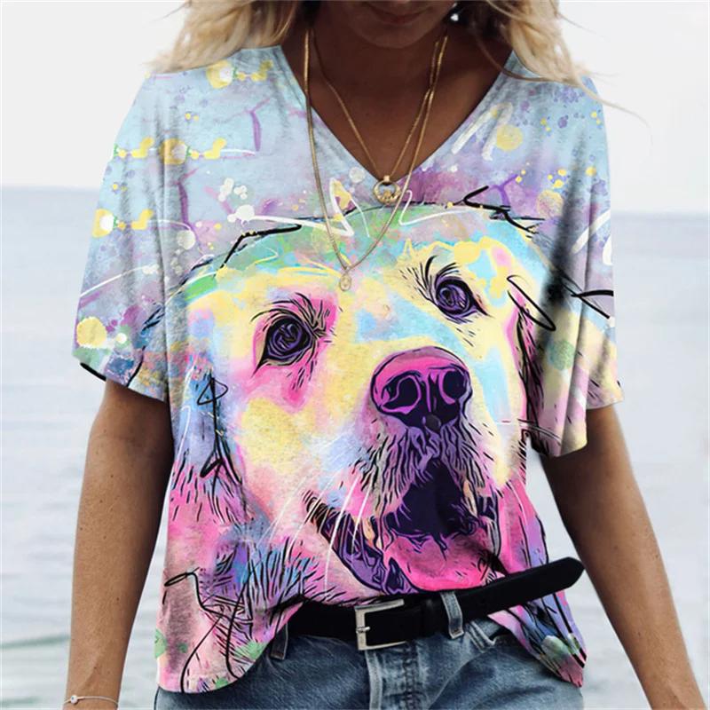 Summer Vintage V-neck Women's T-shirt Loose Jumper Skull 3D Printed Short-sleeved Shirt Harajuku Plus Size Women's T-shirt Top
