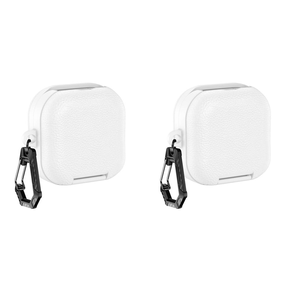 2Pcs PU Leather Protective Case for Galaxy Buds4/4Pro Full Protection Skin Shell Shockproof Anti‑Drop Earbuds Cover W/ Carabiner