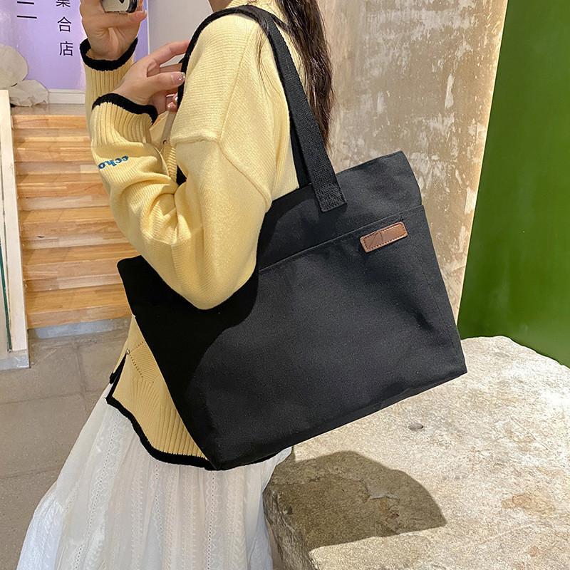 Canvas Bag Japanese Literary Large Capacity Shoulder Bag Female Student Tutoring Bag Korean Pure Color Commuter Ladies Handbag