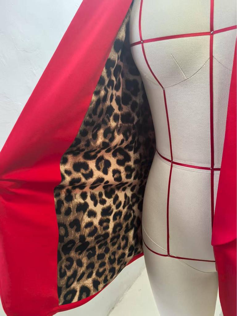 Autumn Color Block Leopard Lapel Fashion Suit Jacket