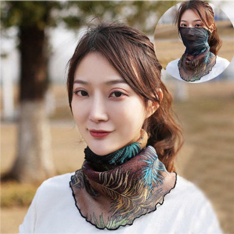 Summer Sunscreen Mask Women's Neck Protection Ear Hanging Veil Neck Scarf Anti-ultraviolet Silk Scarf Gauze Scarf