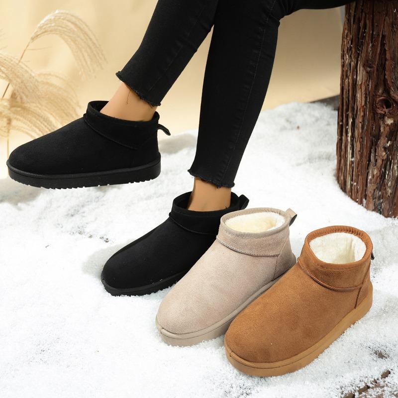 New Fleece and Thickened Short-leg Snow Boots for Women, Thick-soled Warm Round-toe Cotton Shoes