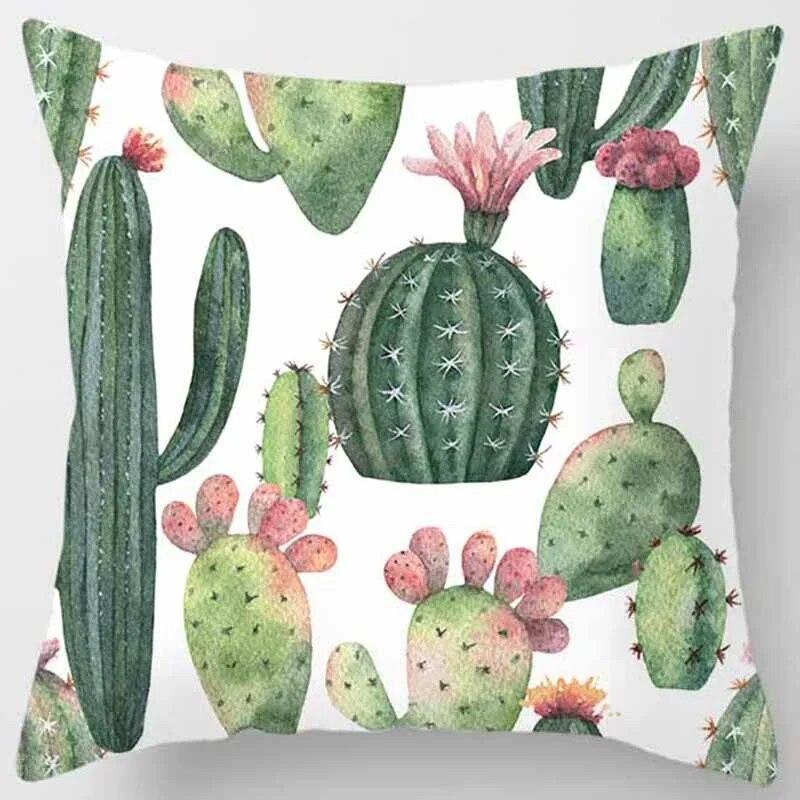 Car Sofa Cushion Cover Botanical Cactus Print Square Pillowcase Bedroom Home Decor