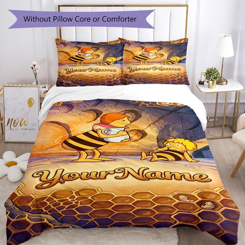Biene Maja Customize Your Name Bedding Set Breathable Duvet Cover with Pillowcases Home Decoration Birthday Gift