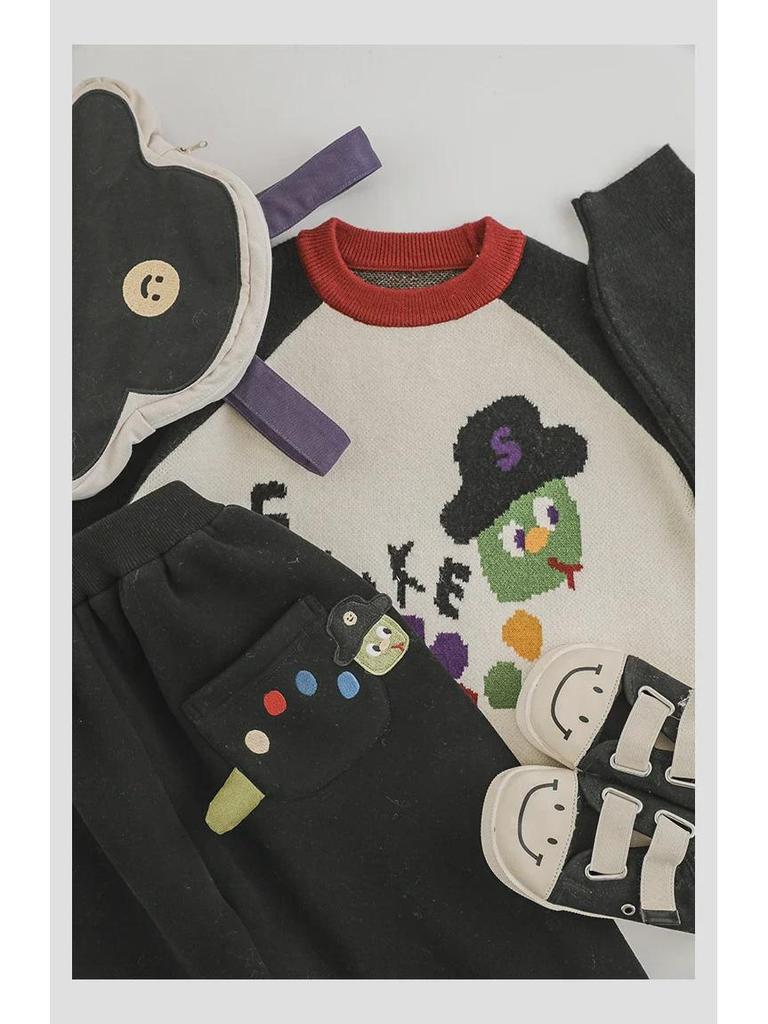Wulibuyi 2025 Boys' Long-Sleeve Cartoon Snake Sweater – Warm Winter Knit