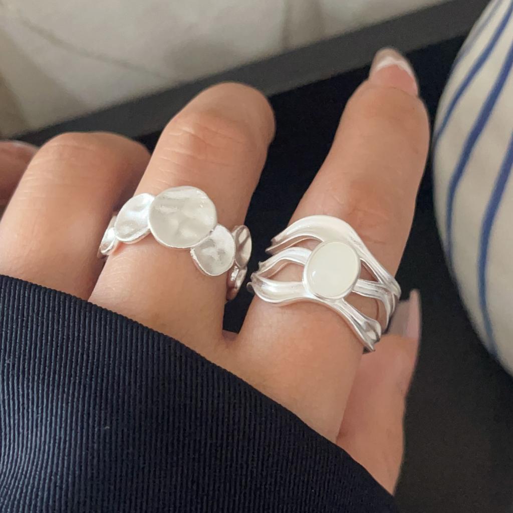925 Sterling Silver Rings For Women Geometric Fine Jewelry Finger Adjustable Simple 3 Layers Stone Ring For Party Birthday Gift