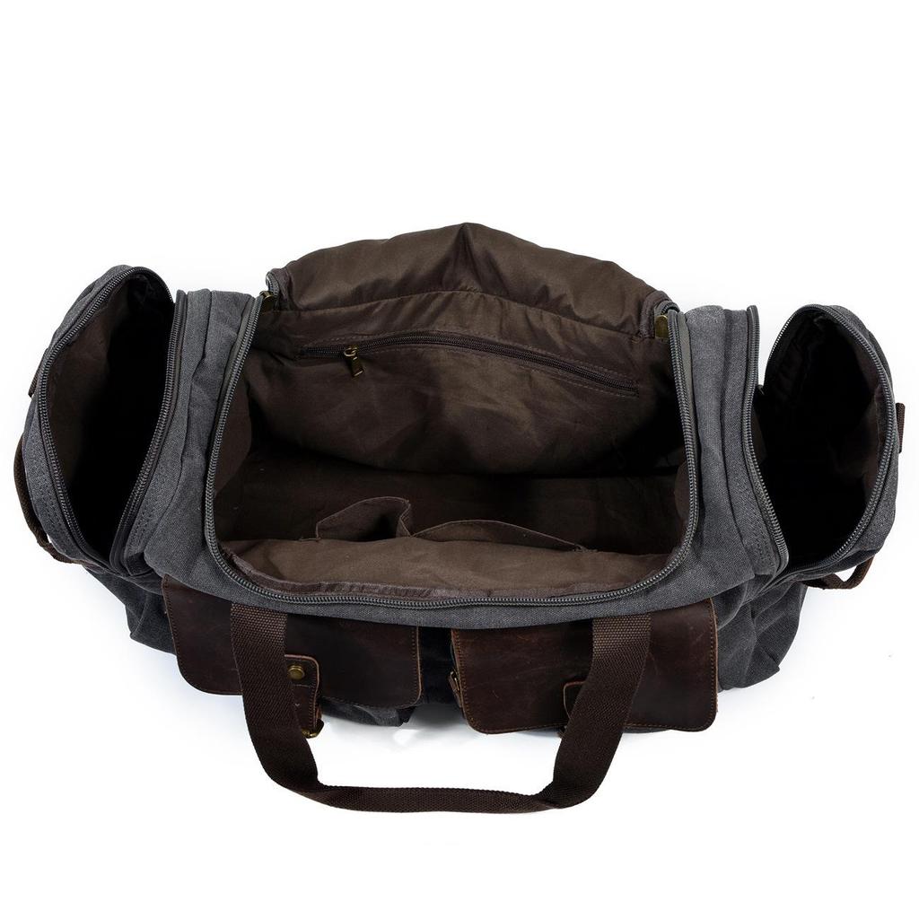 Borsa da Viaggio da Uomo in Tela e Pelle Crazy Horse - Grande Capacità Borsa da Viaggio con Cerniera Retrò