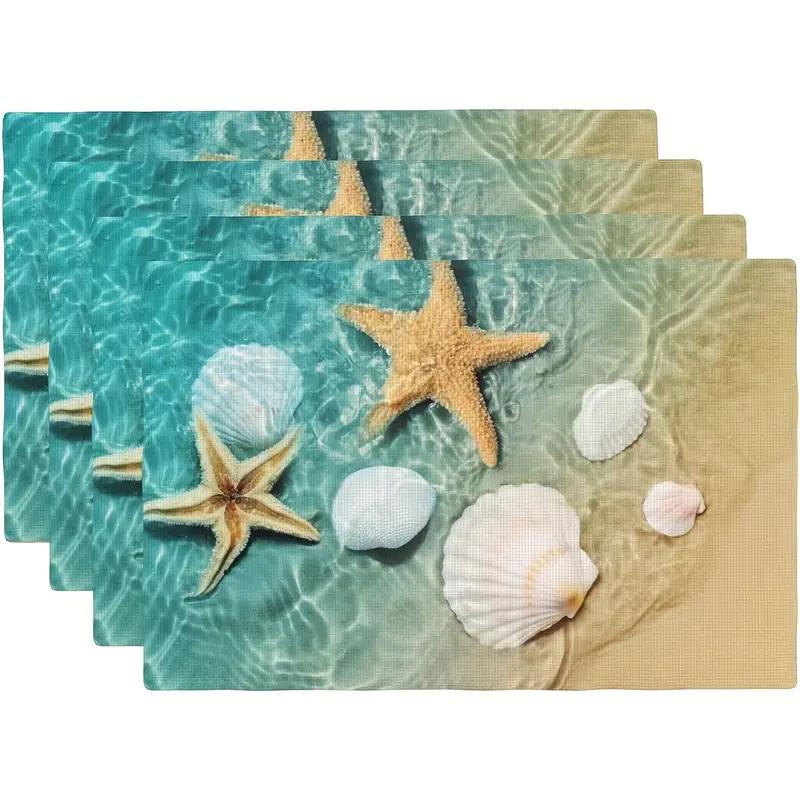 4PC Beach Shell Placemat, Blue Ocean Dining Table, Coffee Table Decoration, Anti Fouling and Heat-insulating Placemat