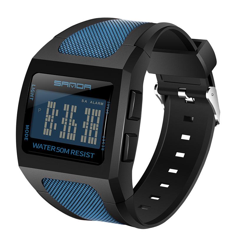 SANDA 222 Men s Outdoor Sports Digital Waterproof Square Watch синий