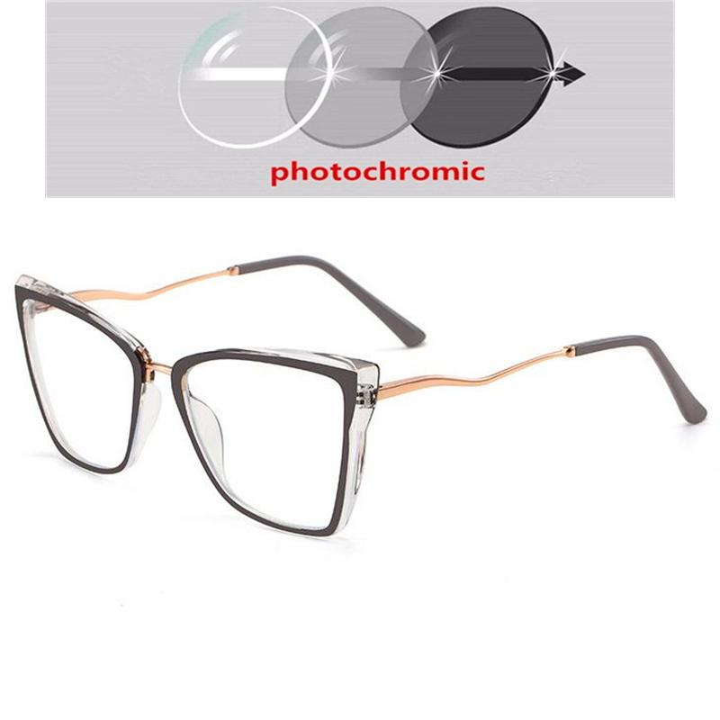 Women Men Anti-Blue Light Cat Eye Myopic Glasses +Metal Myopia Photochromic Prescription Eyeglasses 0 -0.5 -0.75 To -6.0