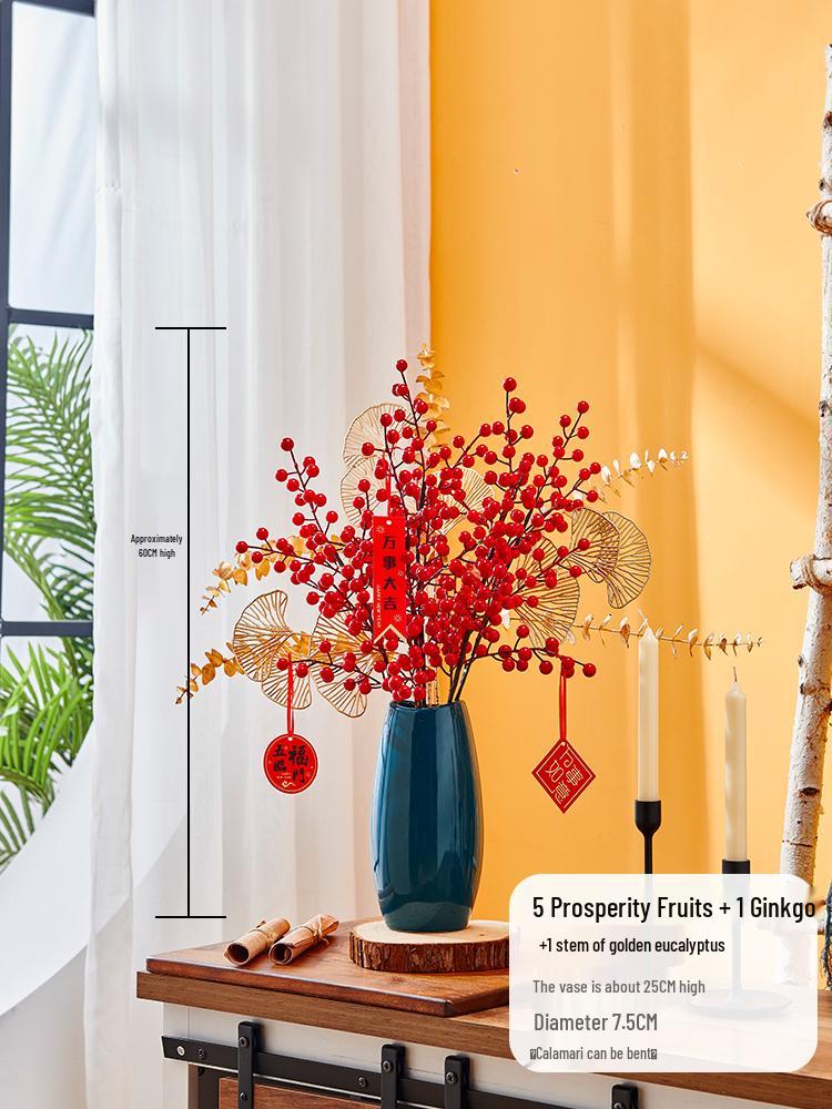 Pomegranate and Persimmon Artificial Flower Branch for Living Room or Dining Table Decoration