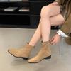 Autumn and winter new small ankle boots thick heel women's single boots suede retro thin boots French short boots