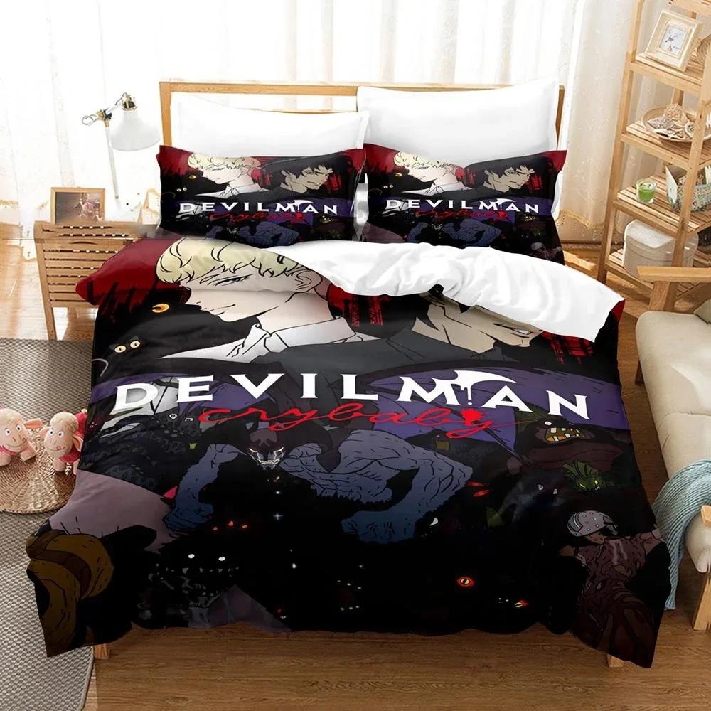 Devilman Crybaby Sängkläder Set Pojkar Flickor Tvilling Queen Size Påslakan Örngott Säng Barn Vuxen Mode Hemtextilextile